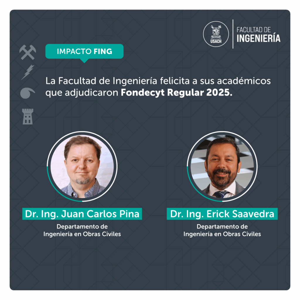 Académicos del Departamento de Ingeniería en Obras Civiles destacan en la convocatoria FONDECYT 2025 con dos proyectos adjudicados en diversas áreas de investigación