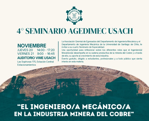 Seminario organizado por egresados del Dimec enfatizará relevancia de la especialidad en la industria del cobre